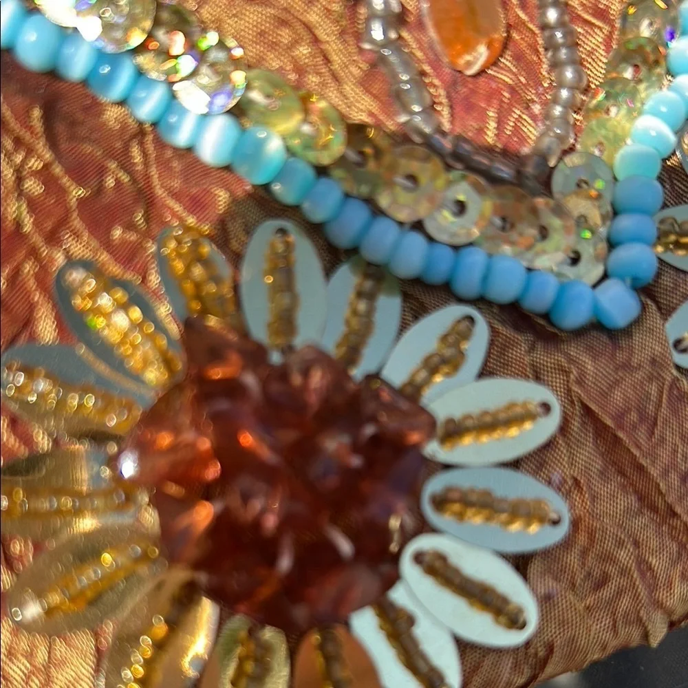 Vintage Inspired Beaded Gold and Blue Clutch/ Shoulder/ / Crossbody